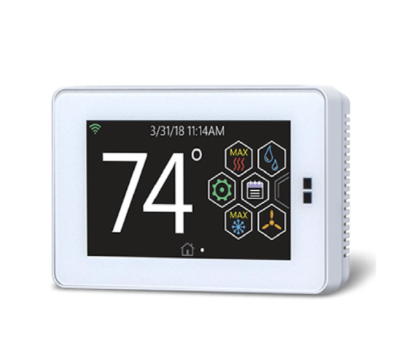 Smart thermostat with touchscreen display installed by Alpine Heating & Air Conditioning