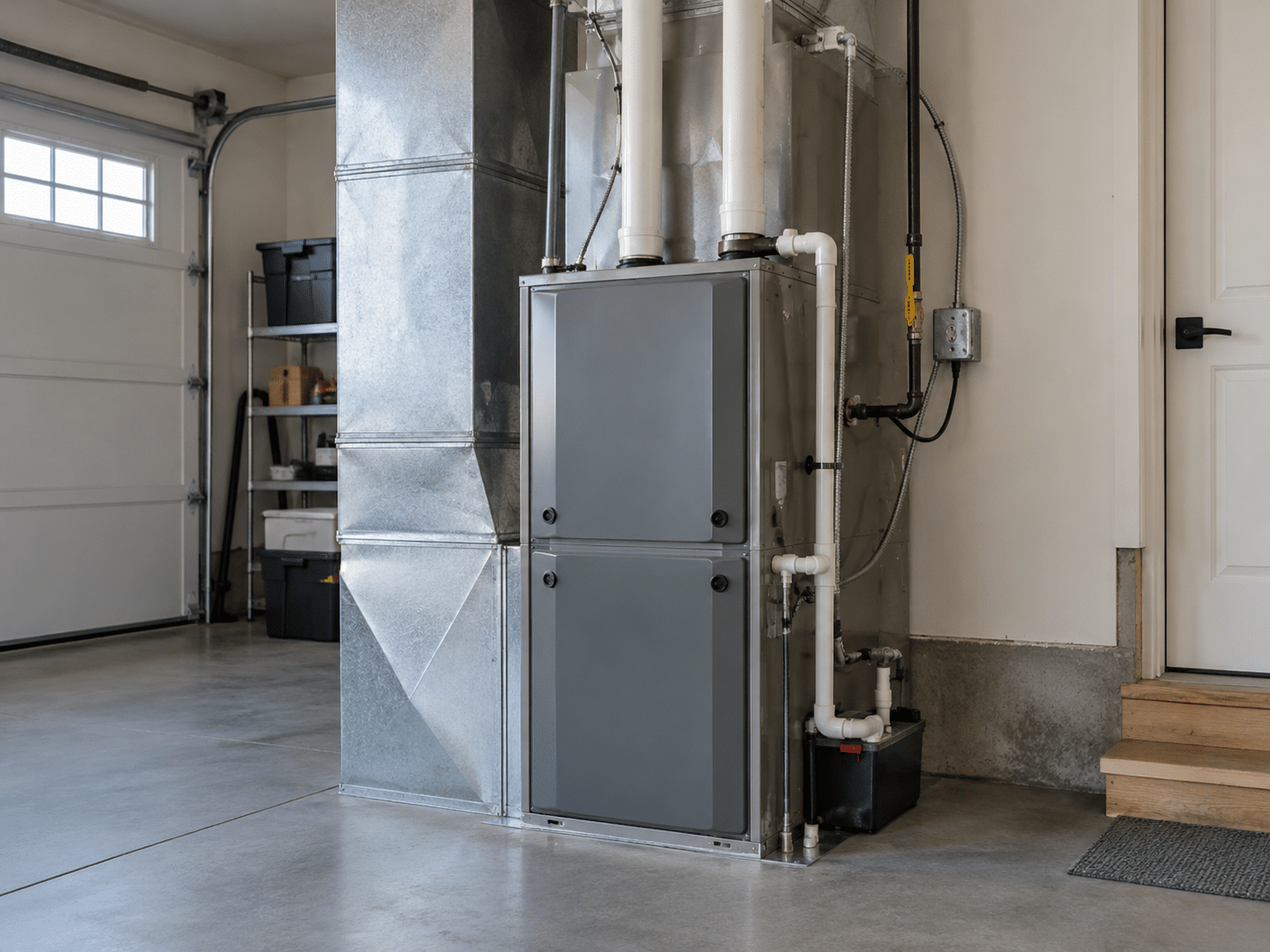 Residential gas furnace installed in a Plumas Lake, California home.